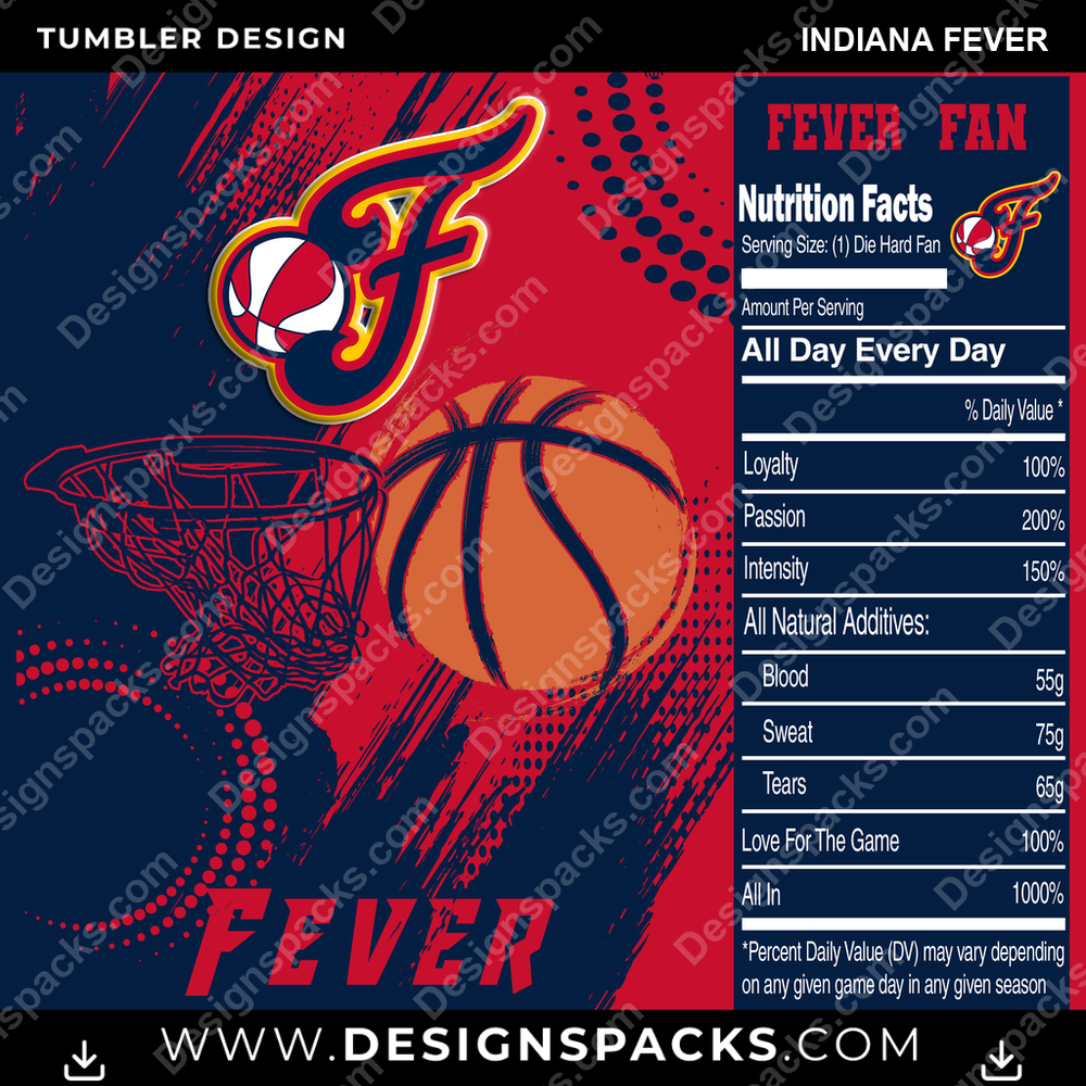 Basketball Team Fan Indiana Fever NBA Basketball Tumbler Digital Wrap Design Download