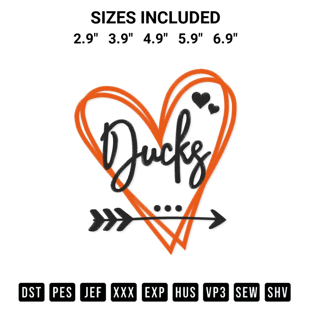 Looking for the perfect pattern? Download the Anaheim Ducks Heart Embroidery Design embroidery design today at Designspacks.com. Crisp, clean stitching guaranteed. Available sizes: 2.9", 3.9", 4.9", 5.9", 6.9".
