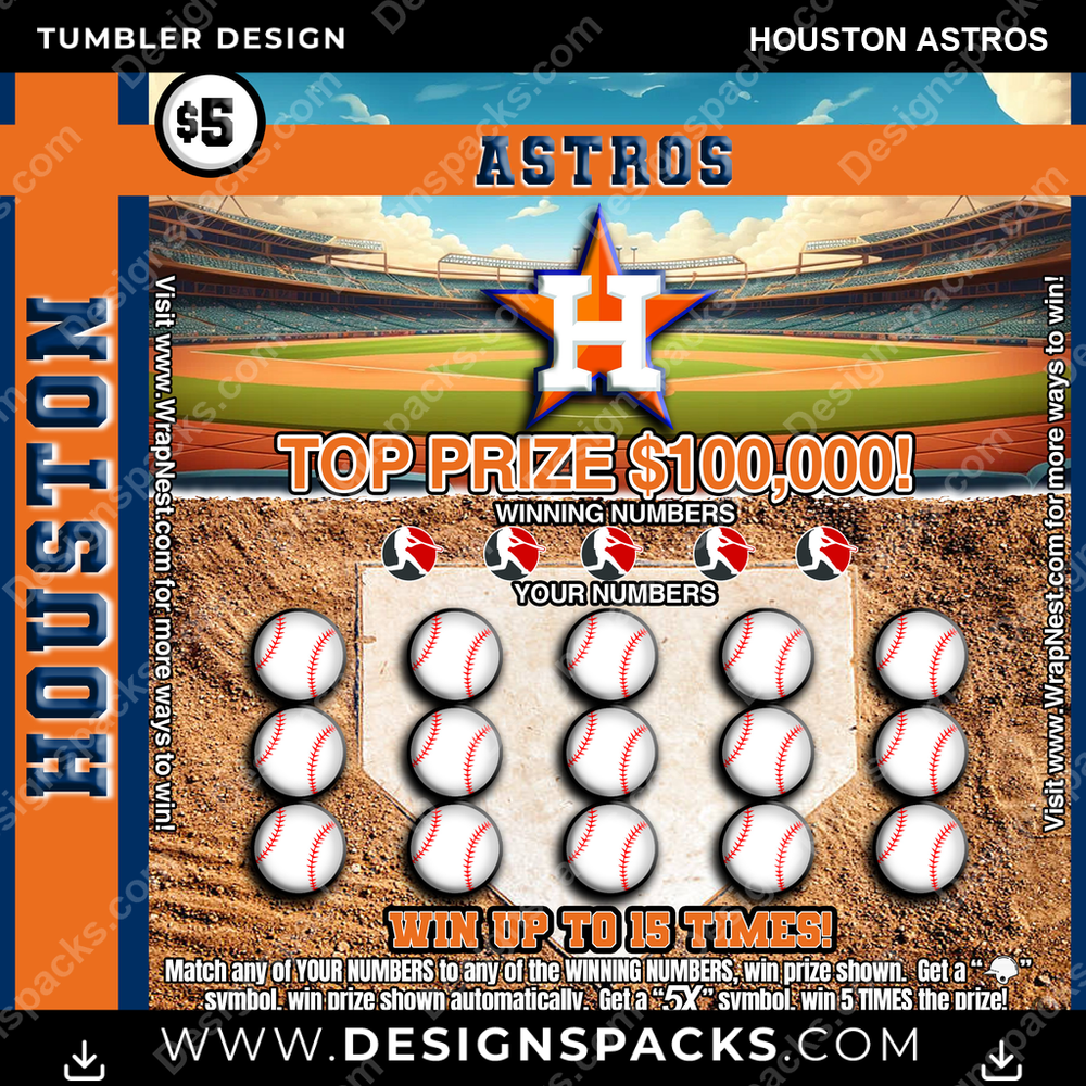 Baseball Lottery Ticket Houston Astros Tumbler Digital Wrap Design