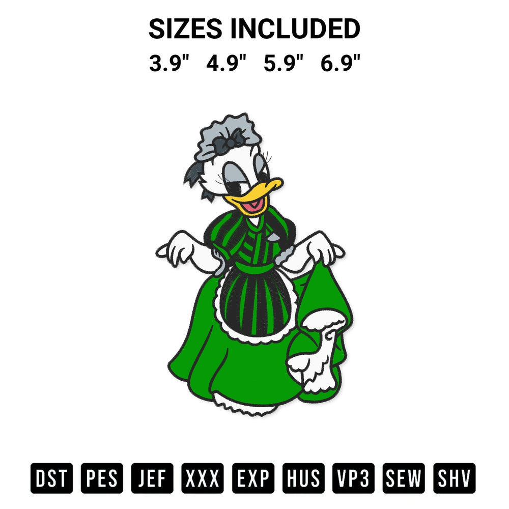 Shop the Haunted Mansion Daisy Duck Embroidery Design machine embroidery pattern at Designspacks.com. Beautifully digitized for flawless stitching on any fabric. Available sizes: 3.9", 4.9", 5.9", 6.9".