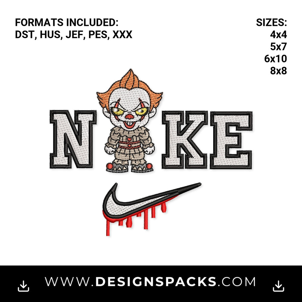Pennywise Horror Clown Dripping Swoosh Embroidery Design - Instant digital download pattern at Designspacks.com