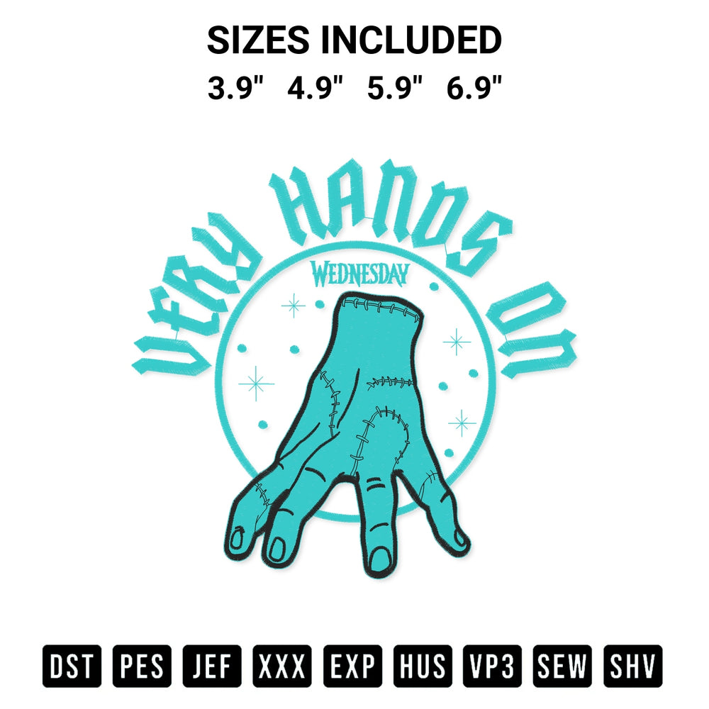 Looking for the perfect pattern? Download the Wednesday The Thing Very Hands On Wednesday Addams Movie Embroidery Design embroidery design today at Designspacks.com. Crisp, clean stitching guaranteed. Available sizes: 3.9", 4.9", 5.9", 6.9".