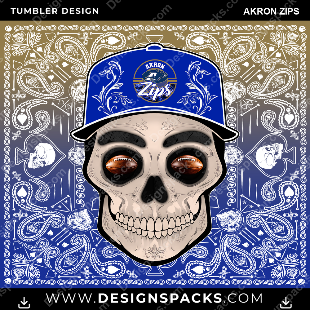 College Sport Skull Handkerchief Akron Zips NCAA College Sport Tumbler Digital Wrap Design Download