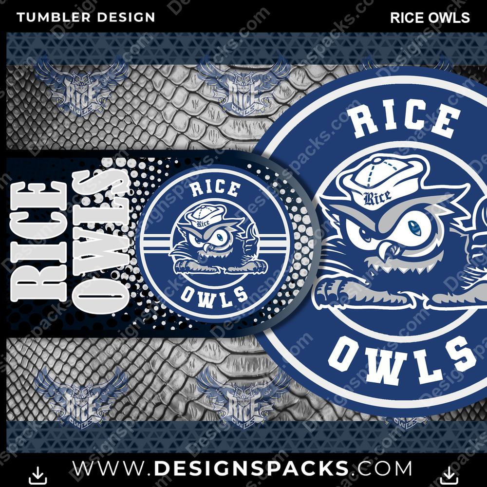 College Sport Hyper Rice Owls Tumbler Digital Wrap Design