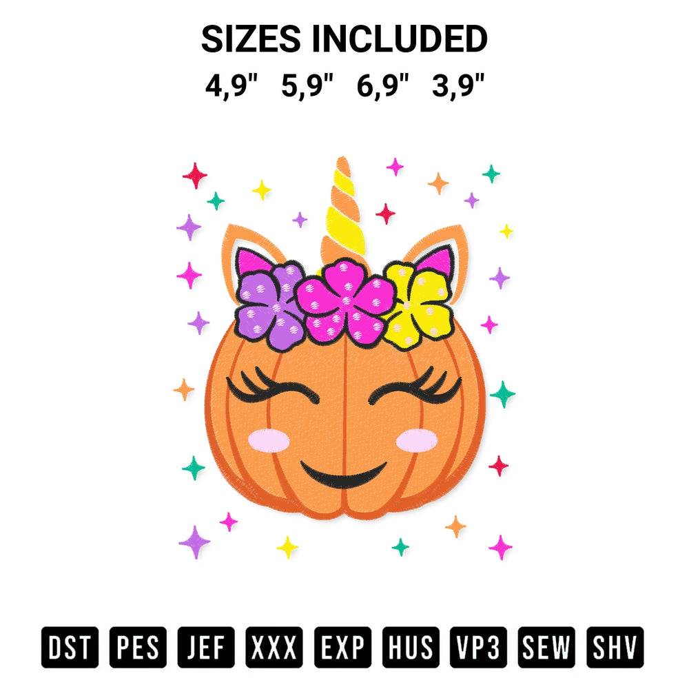 Looking for the perfect pattern? Download the Pumpkin With Cute Unicorn Halloween Logo Embroidery Design embroidery design today at Designspacks.com. Crisp, clean stitching guaranteed. Available sizes: 4,9", 5,9", 6,9", 3,9".
