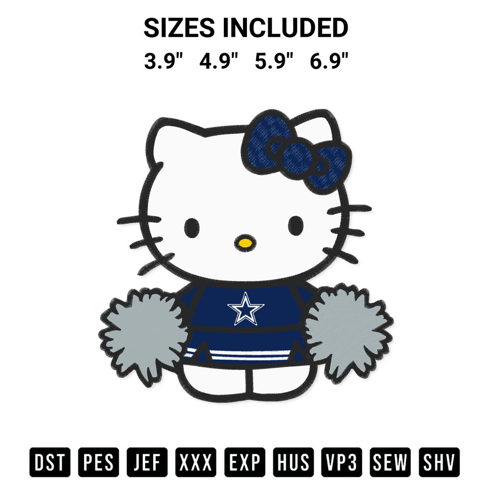 Get the Dallas Cowboys Hello Kitty Cheerleader Embroidery Design embroidery design for your custom crafts! Premium digitized files available for instant download at Designspacks.com. Available sizes: 3.9", 4.9", 5.9", 6.9".