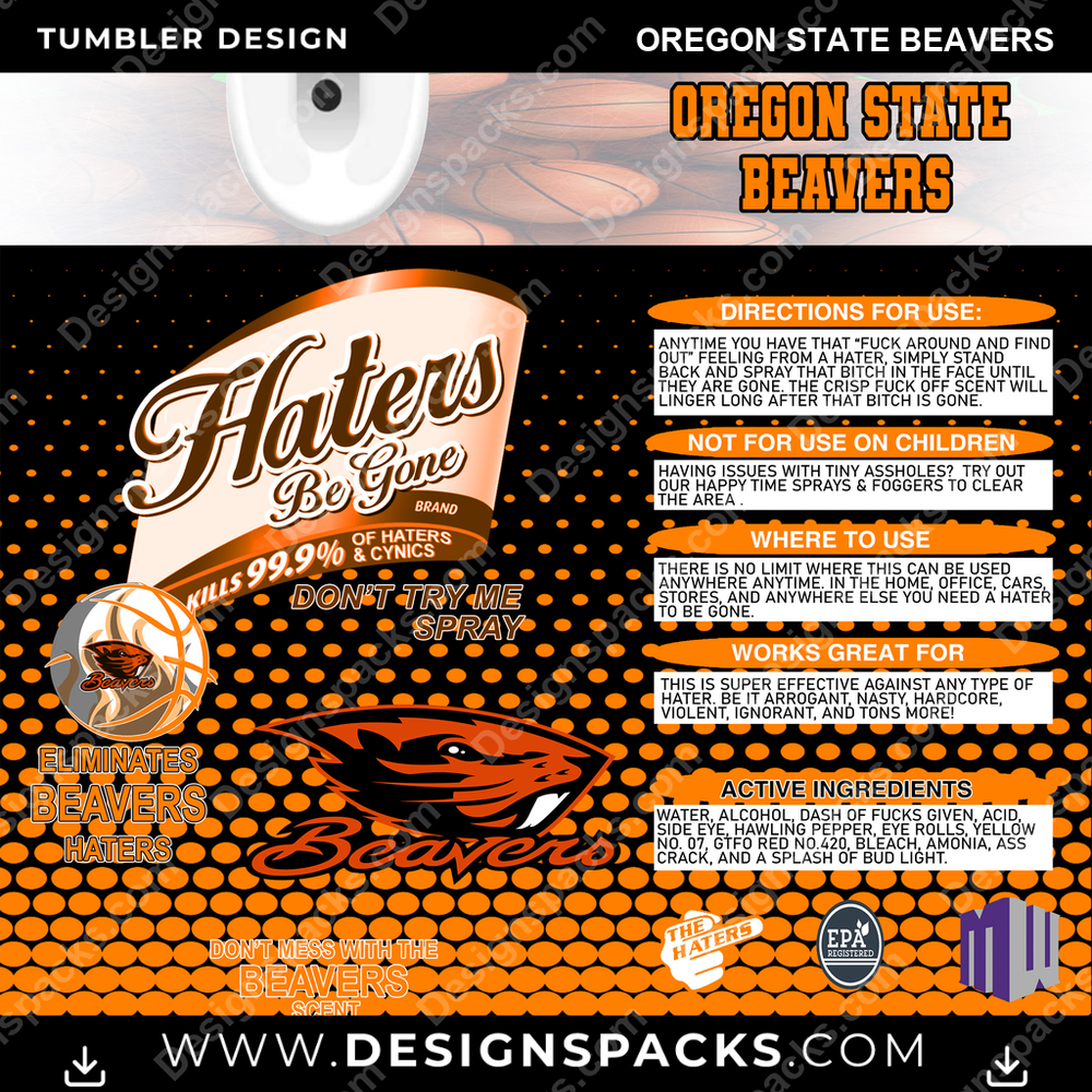 College Sport Hates Be Gone (MBB) Oregon State Beavers NCAA College Sport Tumbler Digital Wrap Design Download