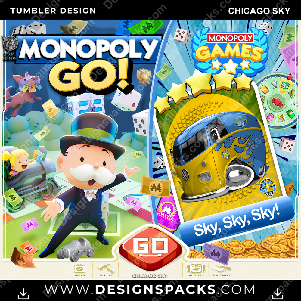 Basketball Monopoly Go! Chicago Sky Tumbler Digital Wrap Design