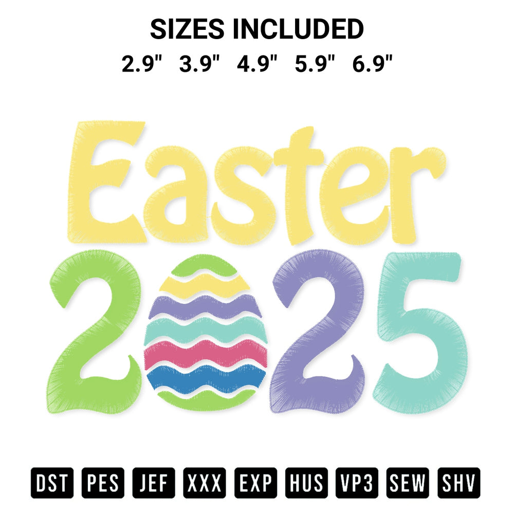 Elevate your next project with our Easter 2025 Embroidery Design embroidery file. Shop high-quality digital patterns instantly at Designspacks.com. Available sizes: 2.9", 3.9", 4.9", 5.9", 6.9".