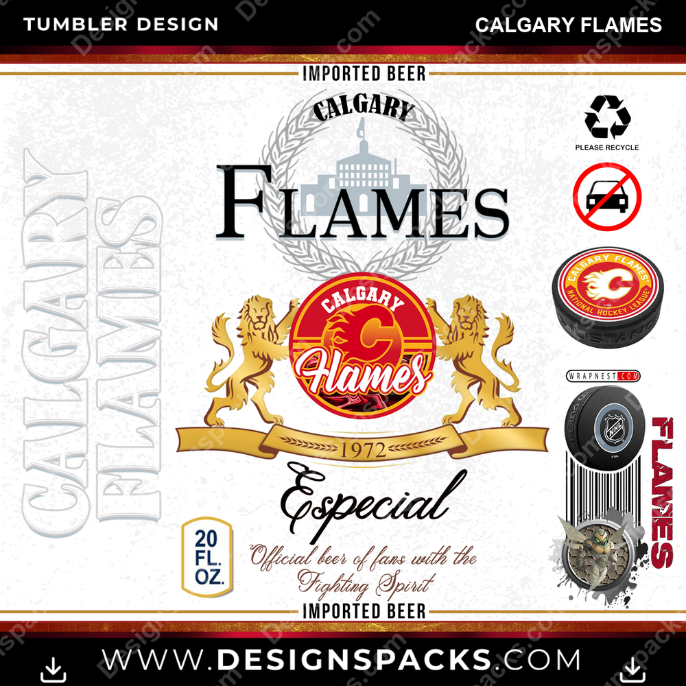 Hockey Modelo Calgary Flames Tumbler Digital Wrap Design