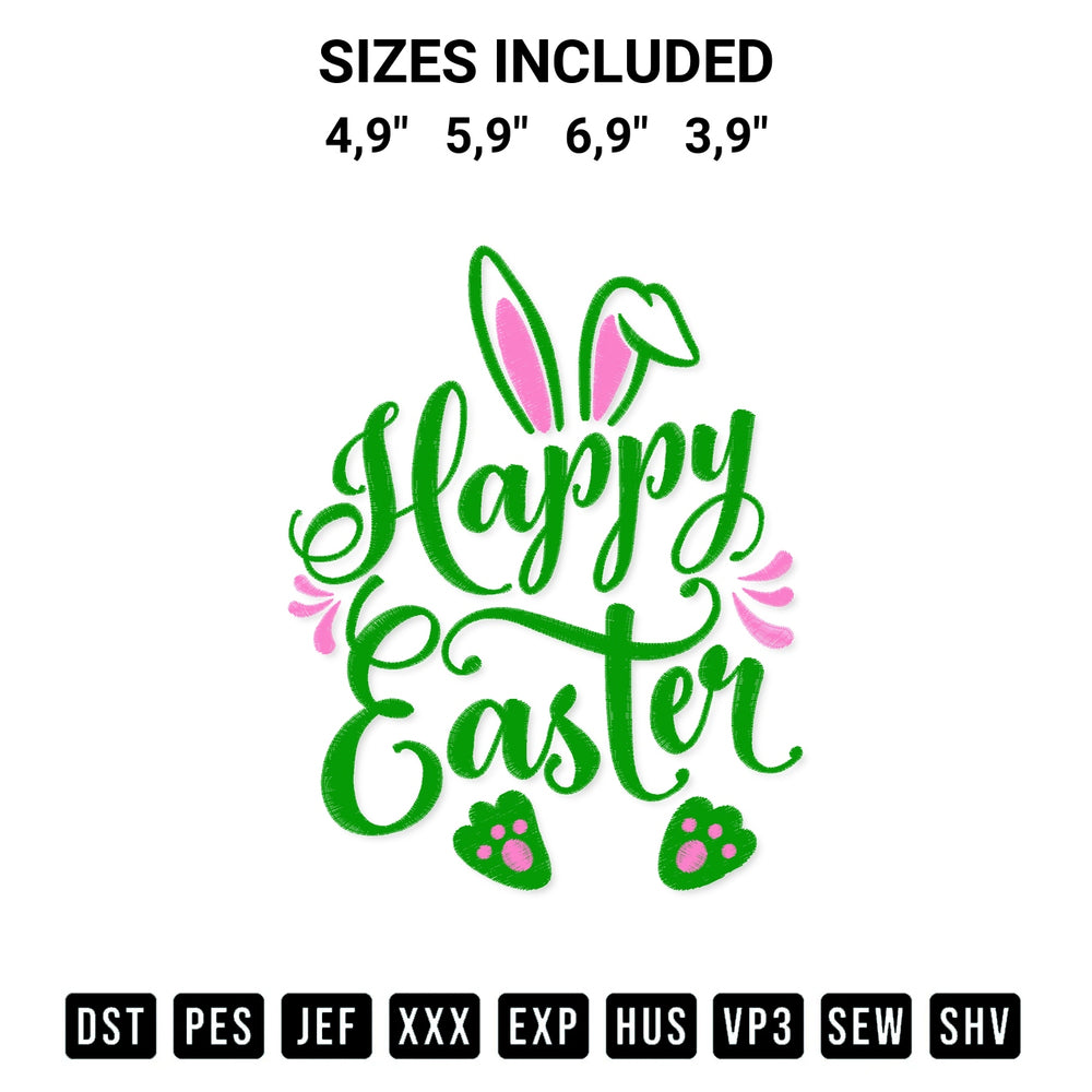 Create amazing crafts with the Happy Easter Logo Embroidery Design embroidery file. High-quality digital download from Designspacks.com, perfect for beginners and pros. Available sizes: 4,9", 5,9", 6,9", 3,9".