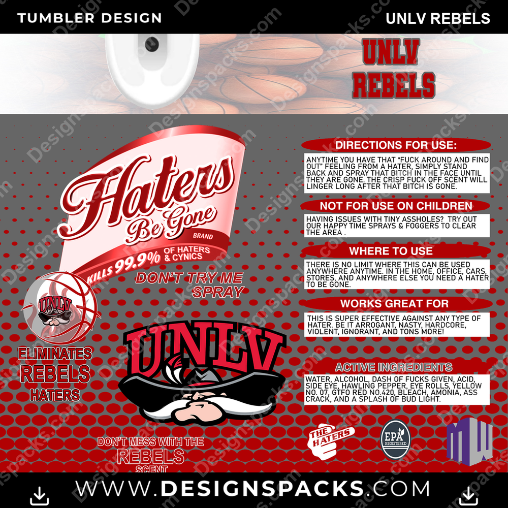 College Sport Hates Be Gone (MBB) UNLV Rebels NCAA College Sport Tumbler Digital Wrap Design Download