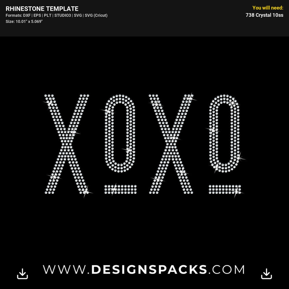 XOXO Hugs Kisses Valentine Heart Rhinestone Digital Template