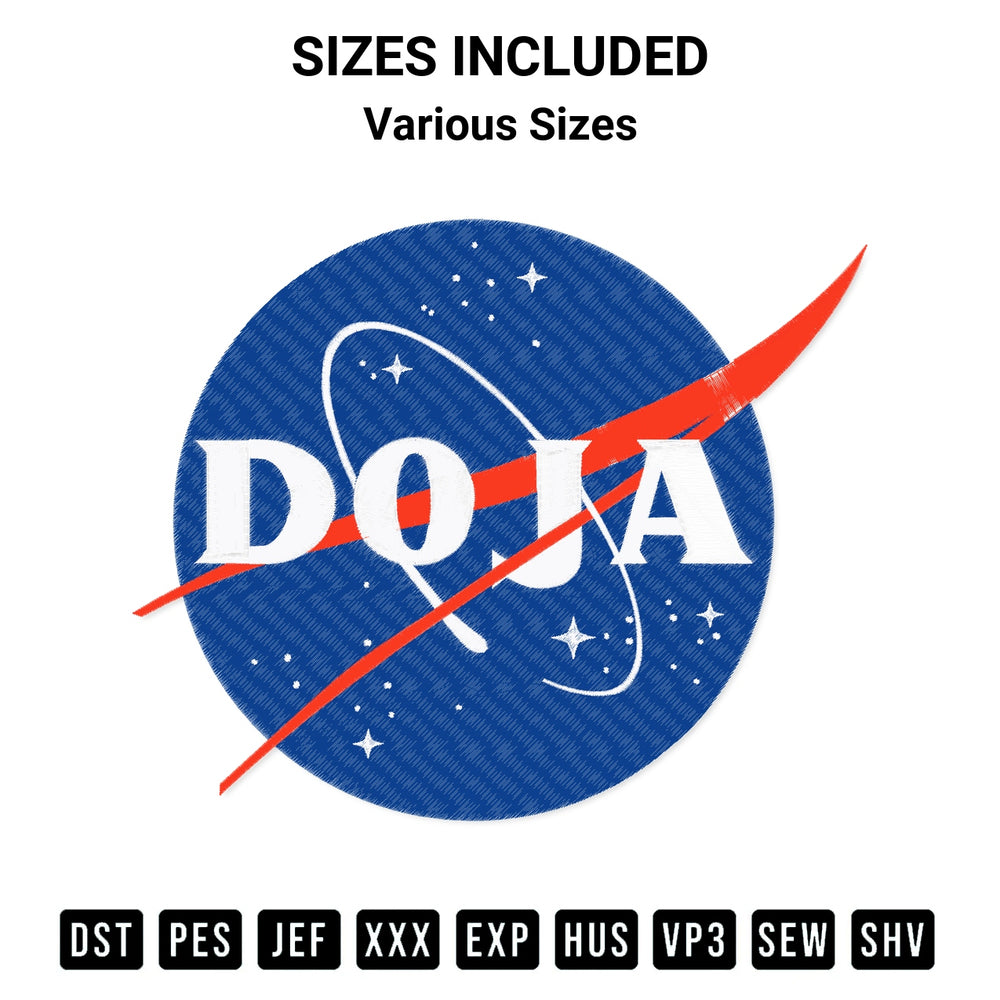 Transform your fabrics with the Doja Nasa Embroidery Design embroidery design. Instant access to premium digitized patterns at Designspacks.com. Available sizes: Various Sizes.