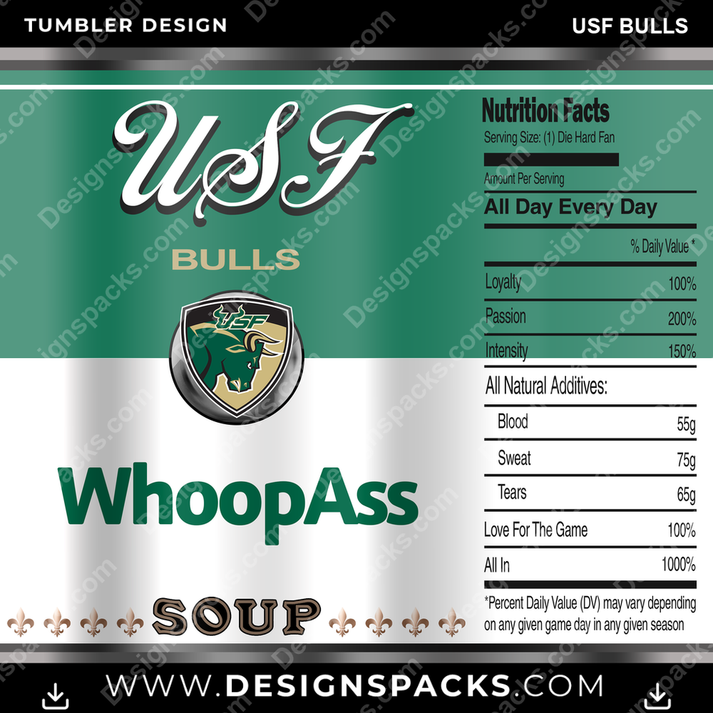 College Sport Soup Can USF Bulls NCAA College Sport Tumbler Digital Wrap Design Download