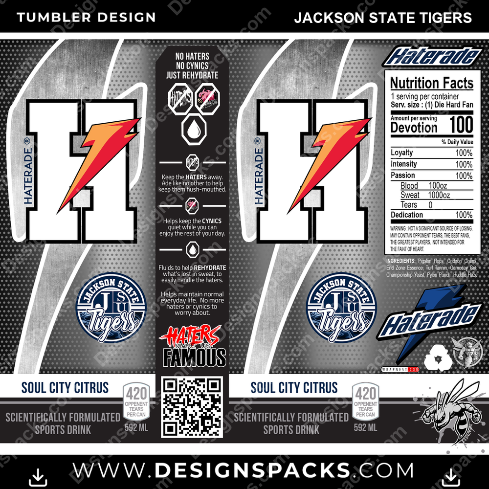 College Sport Haterade Jackson State Tigers NCAA College Sport Tumbler Digital Wrap Design Download