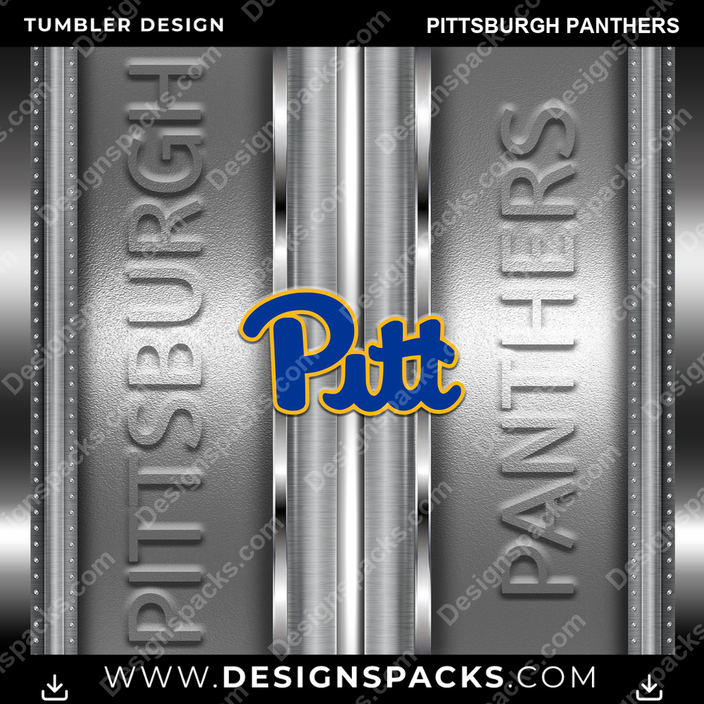 College Sport Metallic Pittsburgh Panthers Tumbler Digital Wrap Design