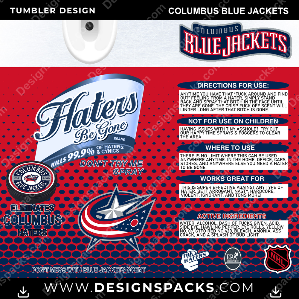 Ice Hockey Haters Be Gone Columbus Blue Jackets NHL Hockey Tumbler Digital Wrap Design Download
