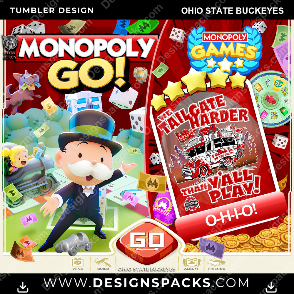 College Sport Monopoly Go! Ohio State Buckeyes Tumbler Digital Wrap Design