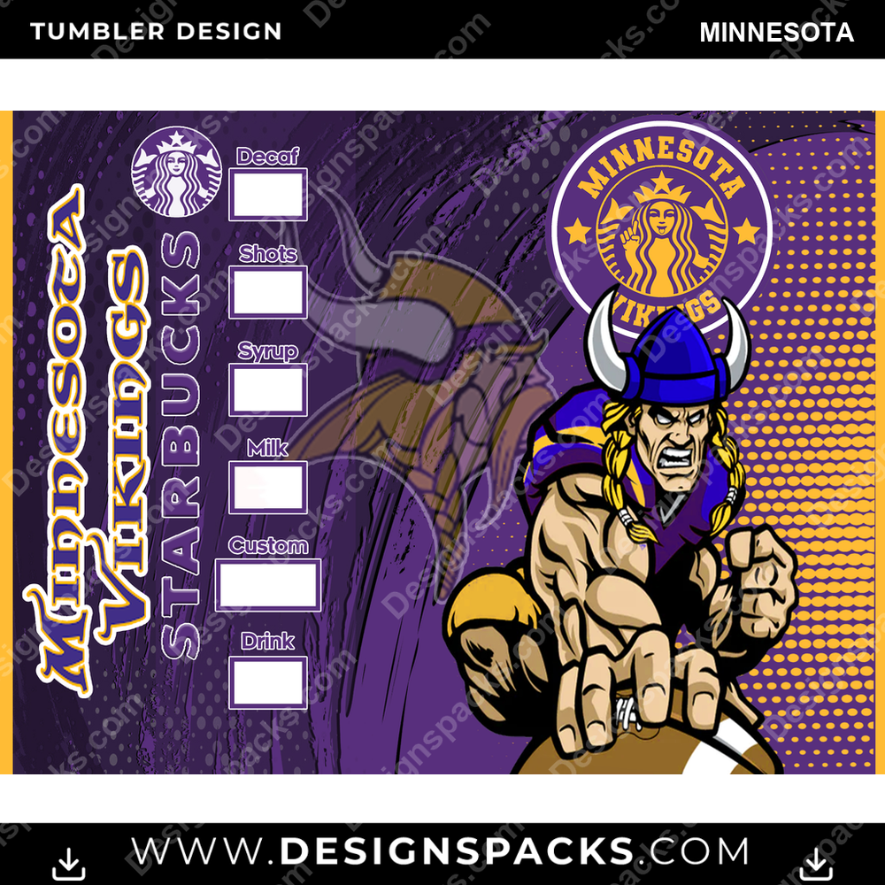 Football Starbucks Minnesota Tumbler Digital Wrap Design