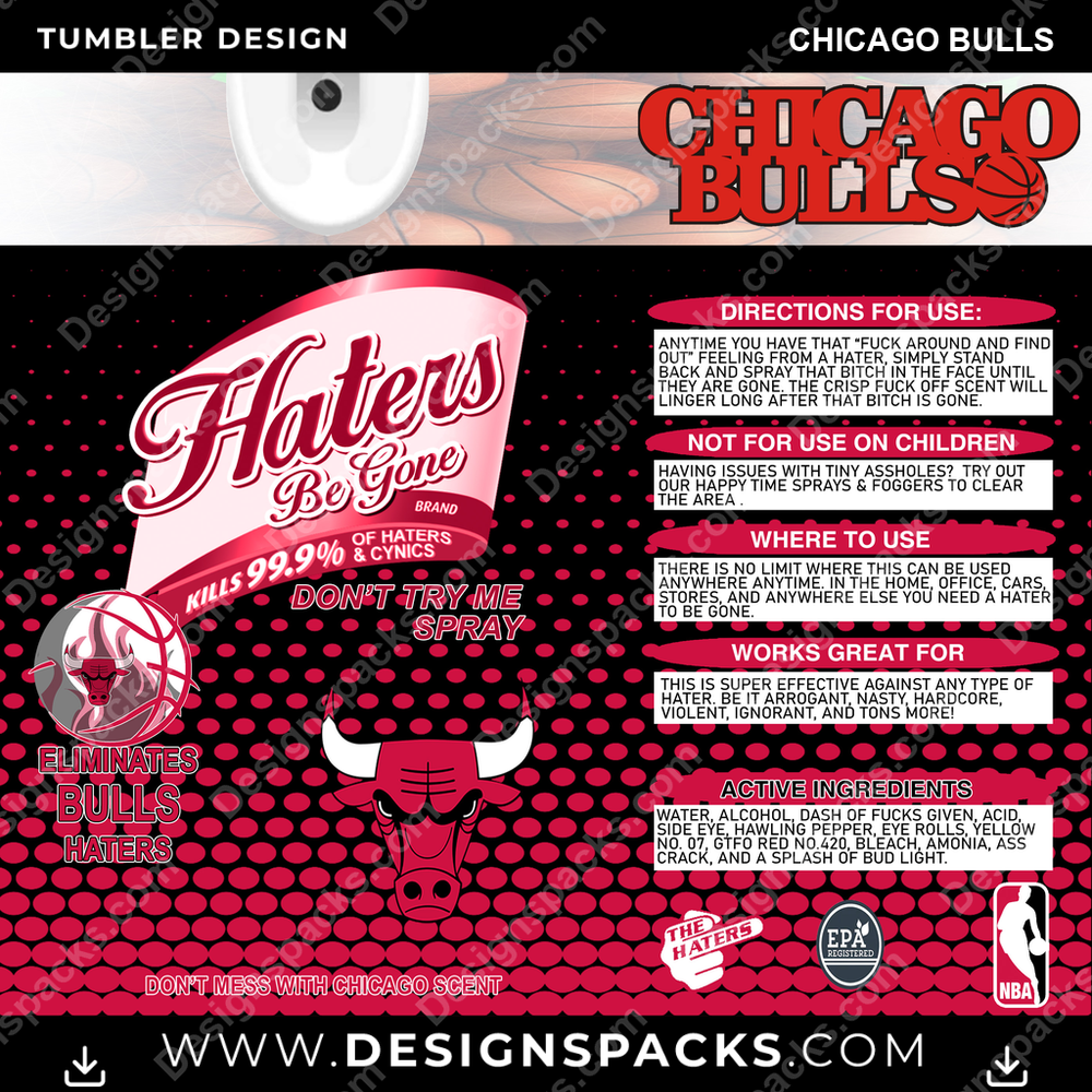 Basketball Haters Be Gone Chicago Bulls NBA Basketball Tumbler Digital Wrap Design Download