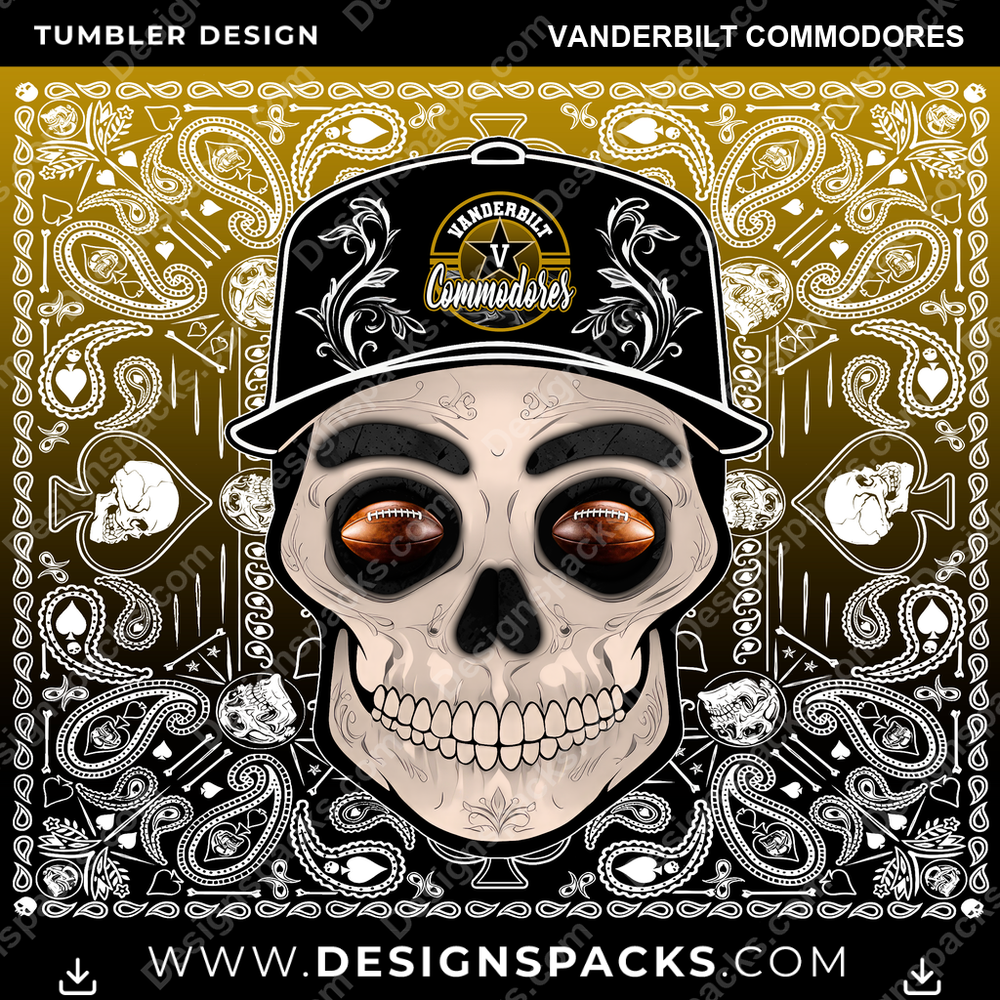College Sport Skull Handkerchief Vanderbilt Commodores NCAA College Sport Tumbler Digital Wrap Design Download