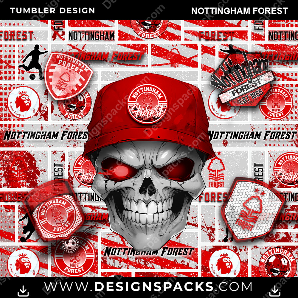 Soccer UK Skull Nottingham Forest Tumbler Digital Wrap Design