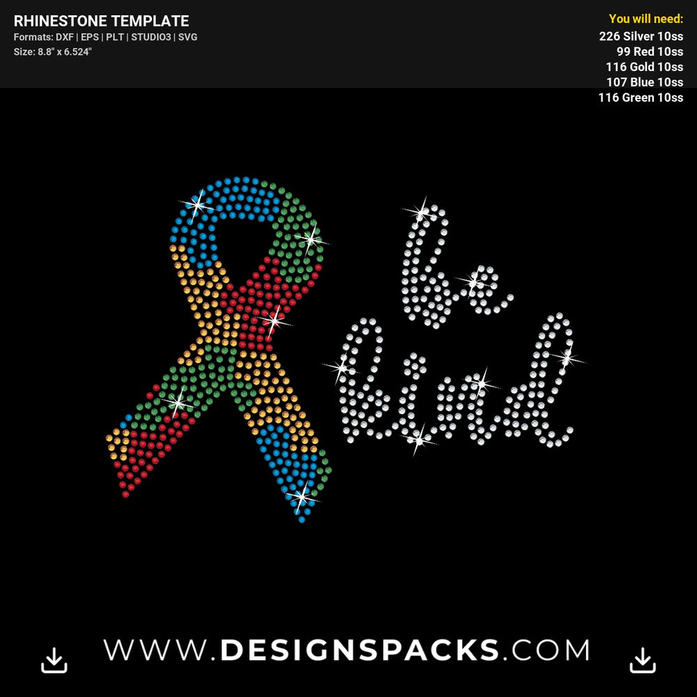 Svg2 Be Kind Ribbon Autism Rhinestone Digital Template