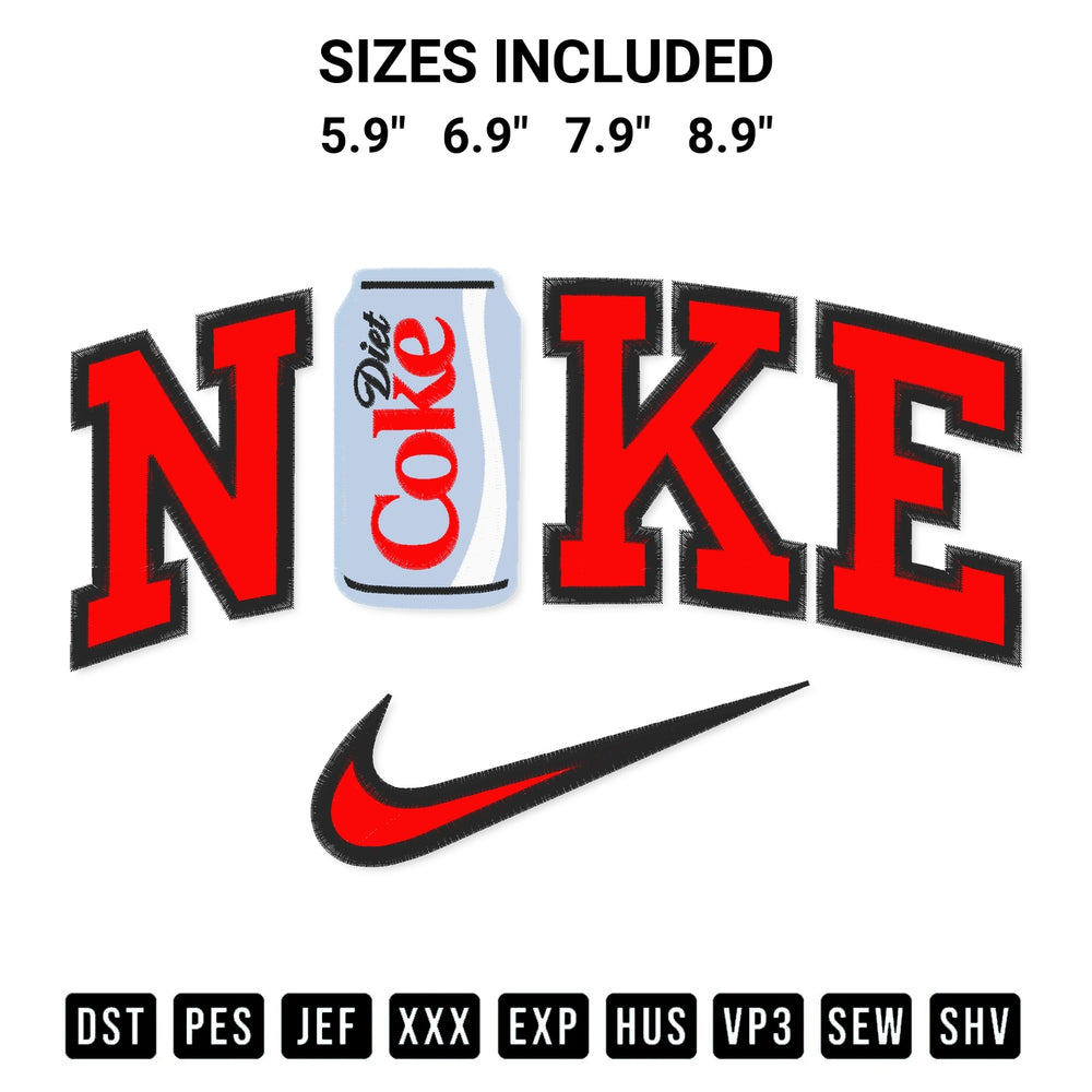 Discover the perfect addition to your crafting collection: Diet Coke X Nike Embroidery Design embroidery file. Instantly available at Designspacks.com. Available sizes: 5.9", 6.9", 7.9", 8.9".