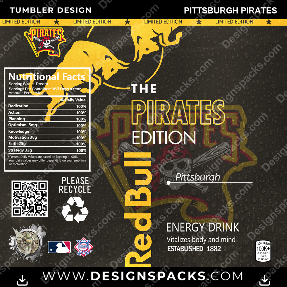 Baseball Red Bull Pittsburgh Pirates Tumbler Digital Wrap Design