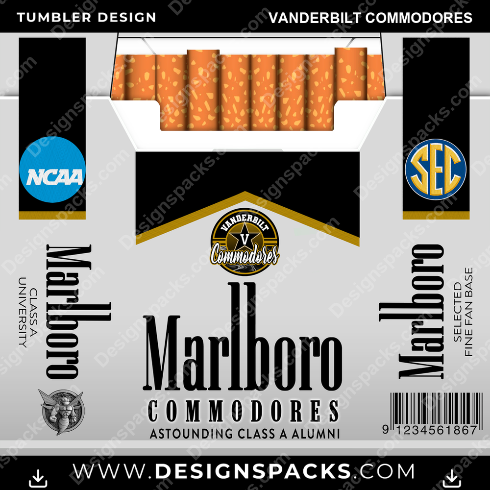 College Sport Marlboro Vanderbilt Commodores Tumbler Digital Wrap Design