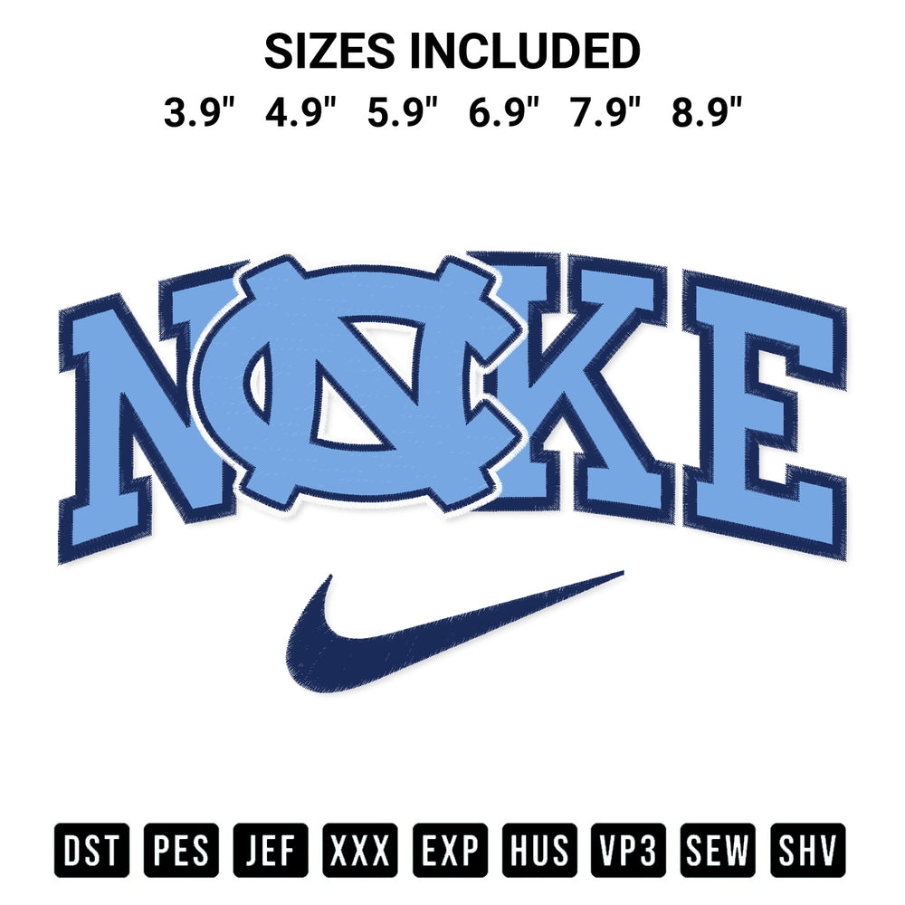 Get the North Carolina Tar Heels X Nike Embroidery Design embroidery design for your custom crafts! Premium digitized files available for instant download at Designspacks.com. Available sizes: 3.9", 4.9", 5.9", 6.9", 7.9", 8.9".