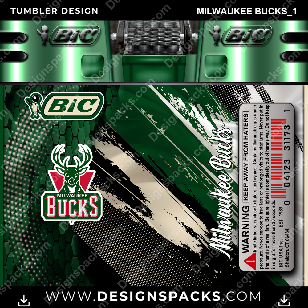 Basketball BIC Lighter Milwaukee Bucks_1 Tumbler Digital Wrap Design