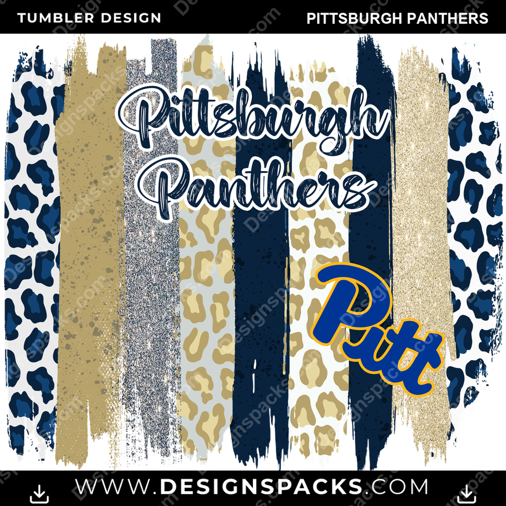 College Sport Brush Strokes Pittsburgh Panthers NCAA College Sport Tumbler Digital Wrap Design Download