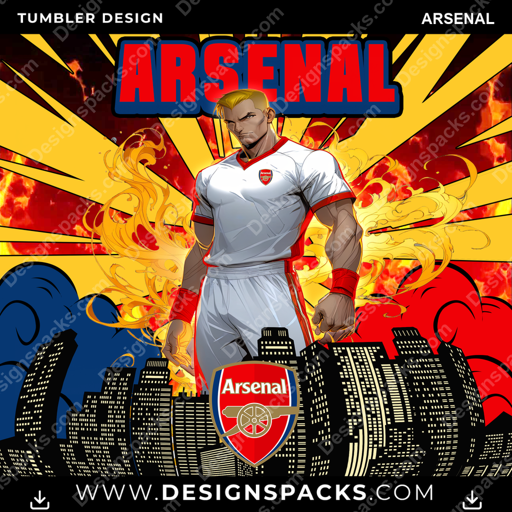 Soccer UK Comic Cover Arsenal Tumbler Digital Wrap Design