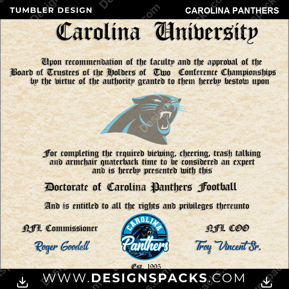 Football Diploma Carolina Panthers NFL Football Tumbler Digital Wrap Design Download
