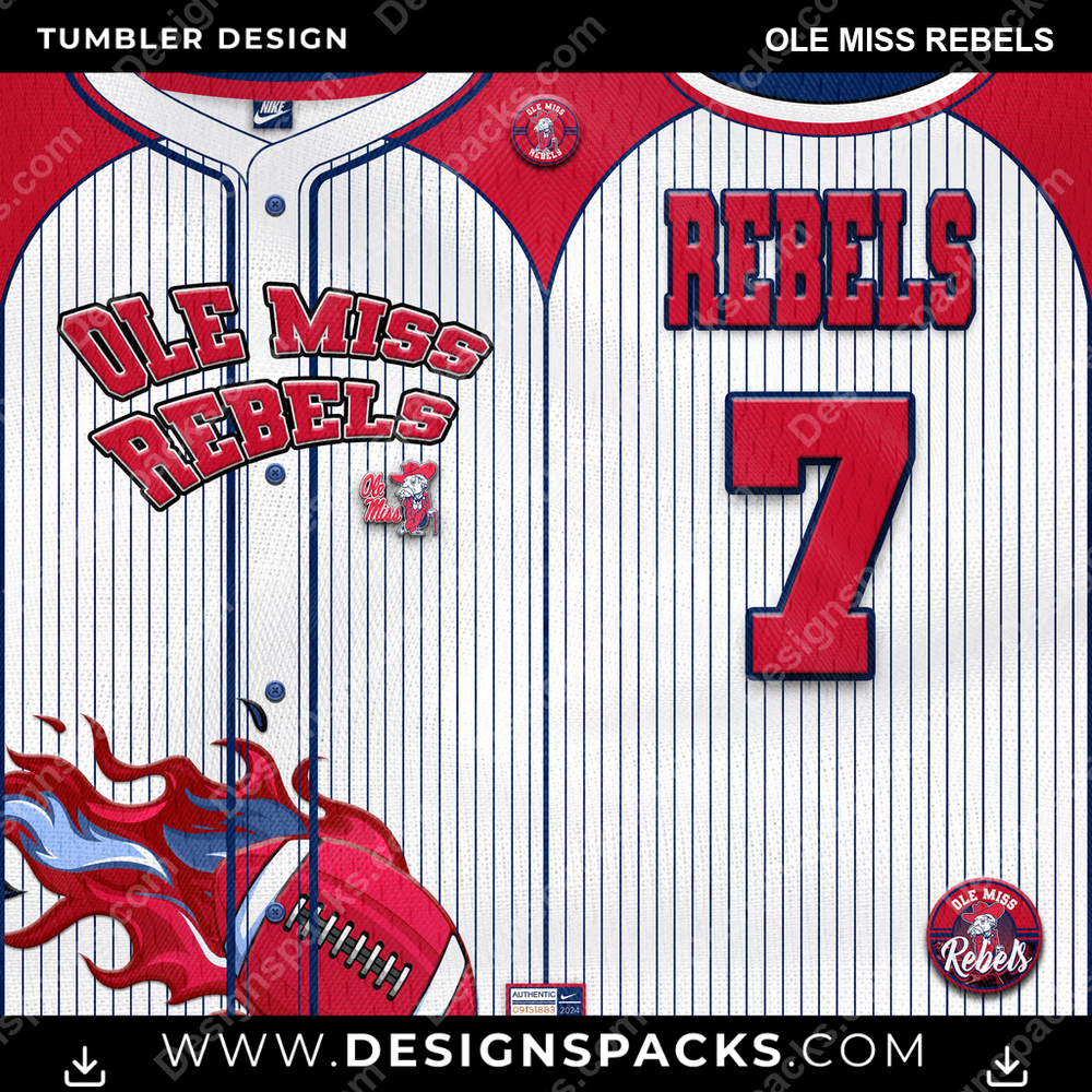 College Sport Team Button-Up Jersey Ole Miss Rebels NCAA College Sport Tumbler Digital Wrap Design Download