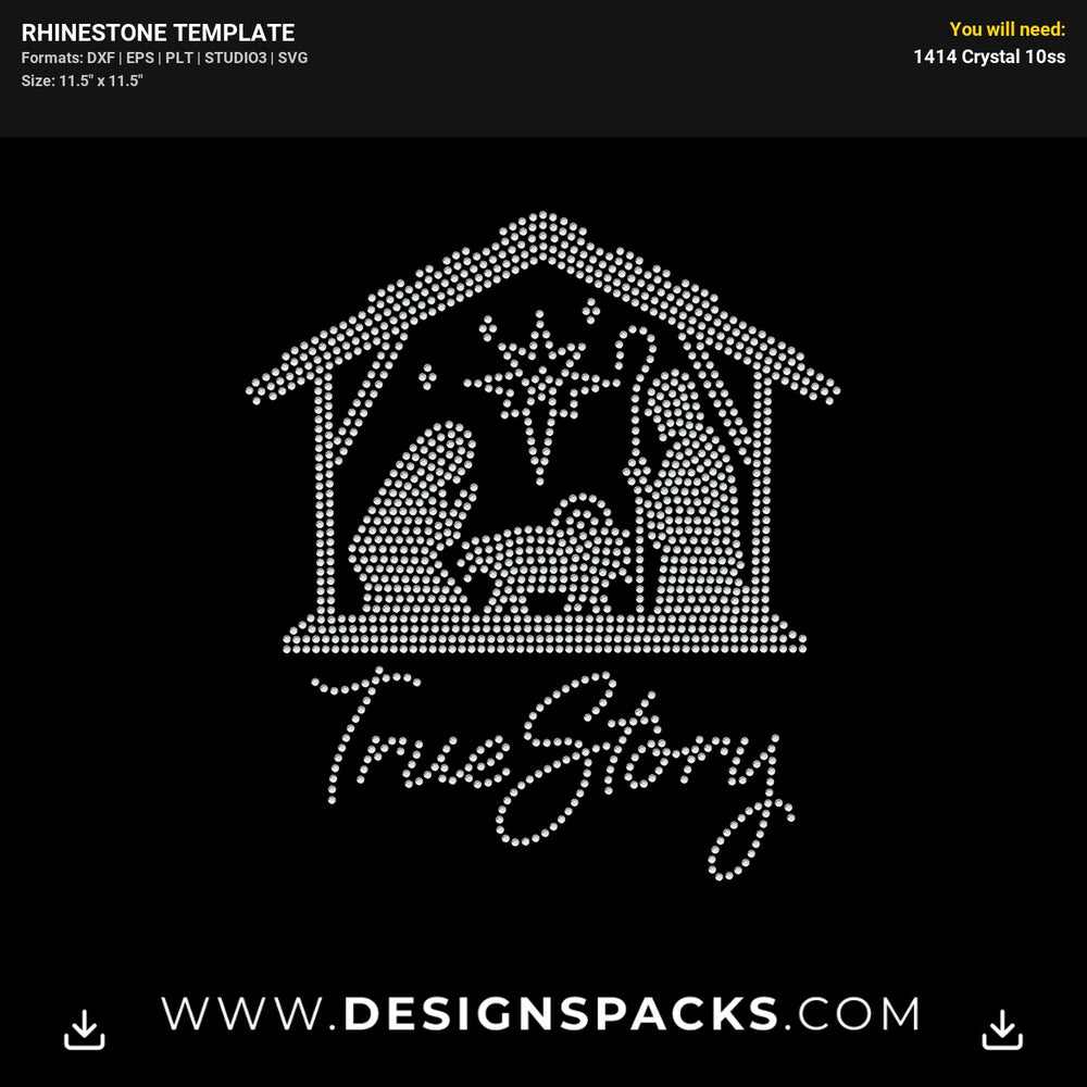 True Story Nativity Escene Rhinestone Digital Template