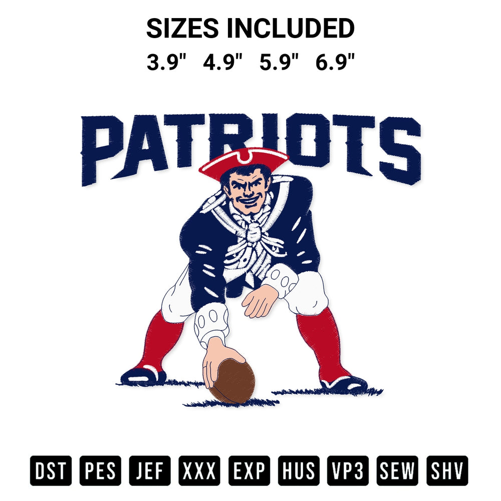 Discover the perfect addition to your crafting collection: Nfl Patriots Mascot Embroidery Design embroidery file. Instantly available at Designspacks.com. Available sizes: 3.9", 4.9", 5.9", 6.9".