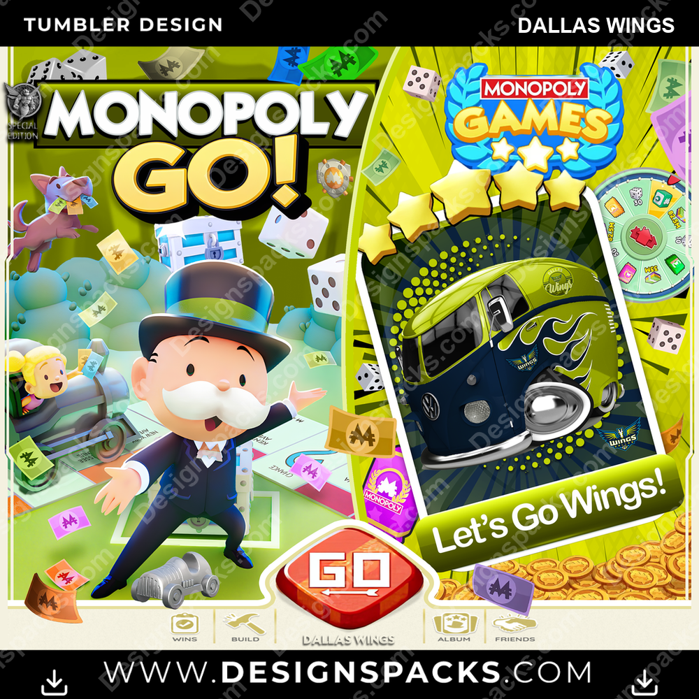 Basketball Monopoly Go! Dallas Wings NBA Basketball Tumbler Digital Wrap Design Download