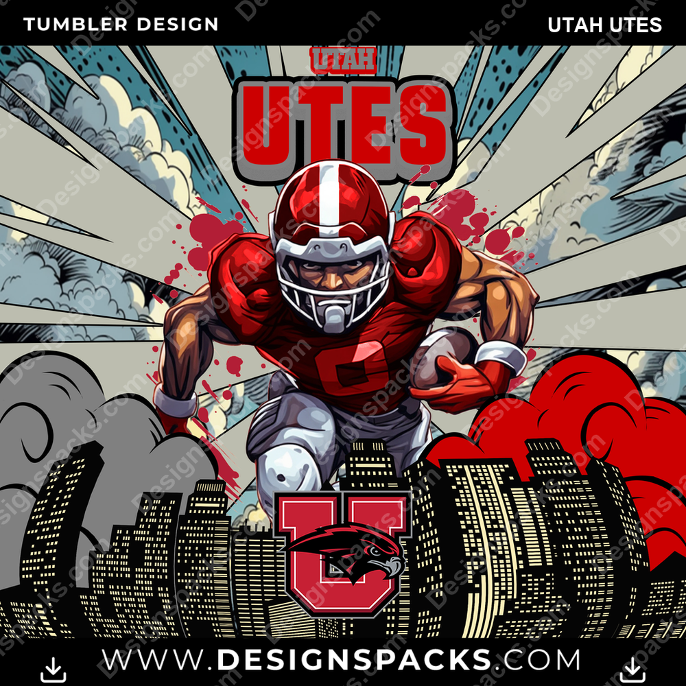 College Sport Comic Cover Utah Utes Tumbler Digital Wrap Design
