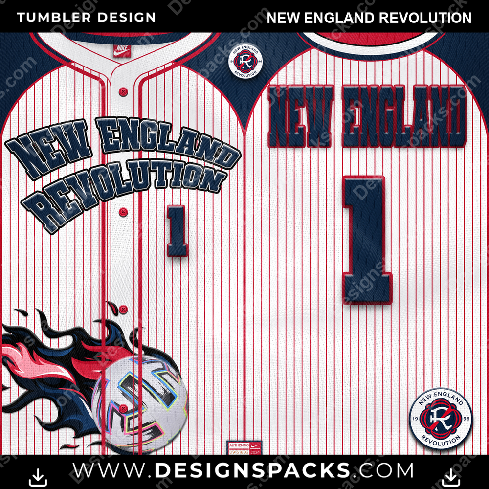 US Soccer Team Button-Up Jersey New England Revolution Tumbler Digital Wrap Design
