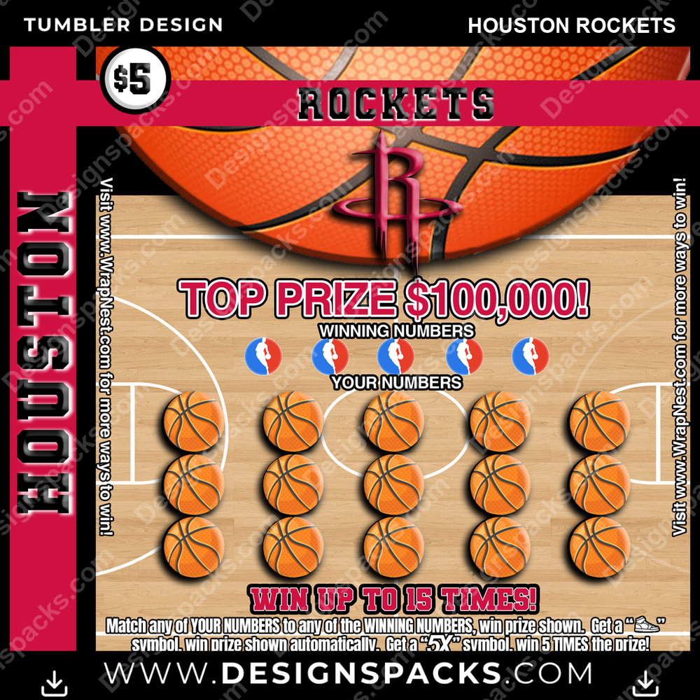 Basketball Lottery Ticket Houston Rockets Tumbler Digital Wrap Design
