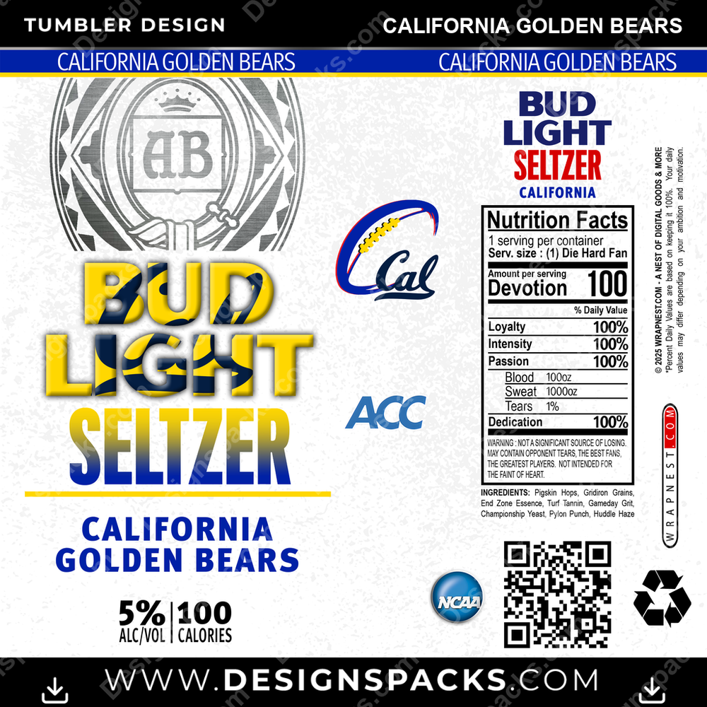 College Sport Bud Light Seltzer California Golden Bears Tumbler Digital Wrap Design