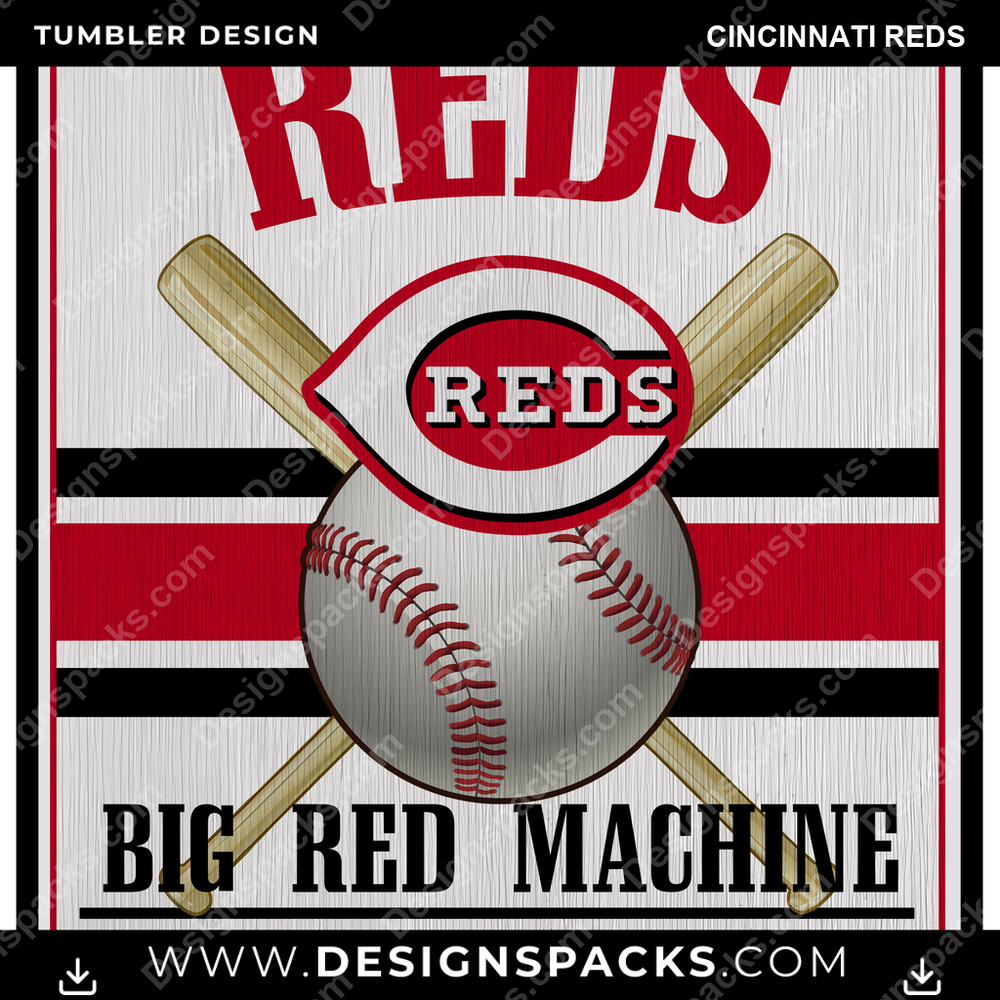 Baseball Vintage Wood Logo Cincinnati Reds Tumbler Digital Wrap Design