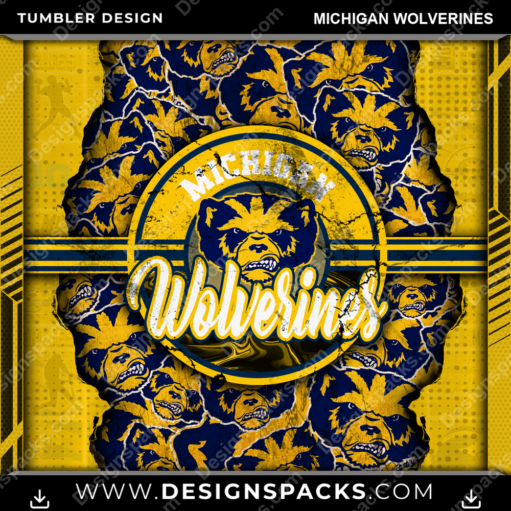 College Sport Ripped Michigan Wolverines Tumbler Digital Wrap Design