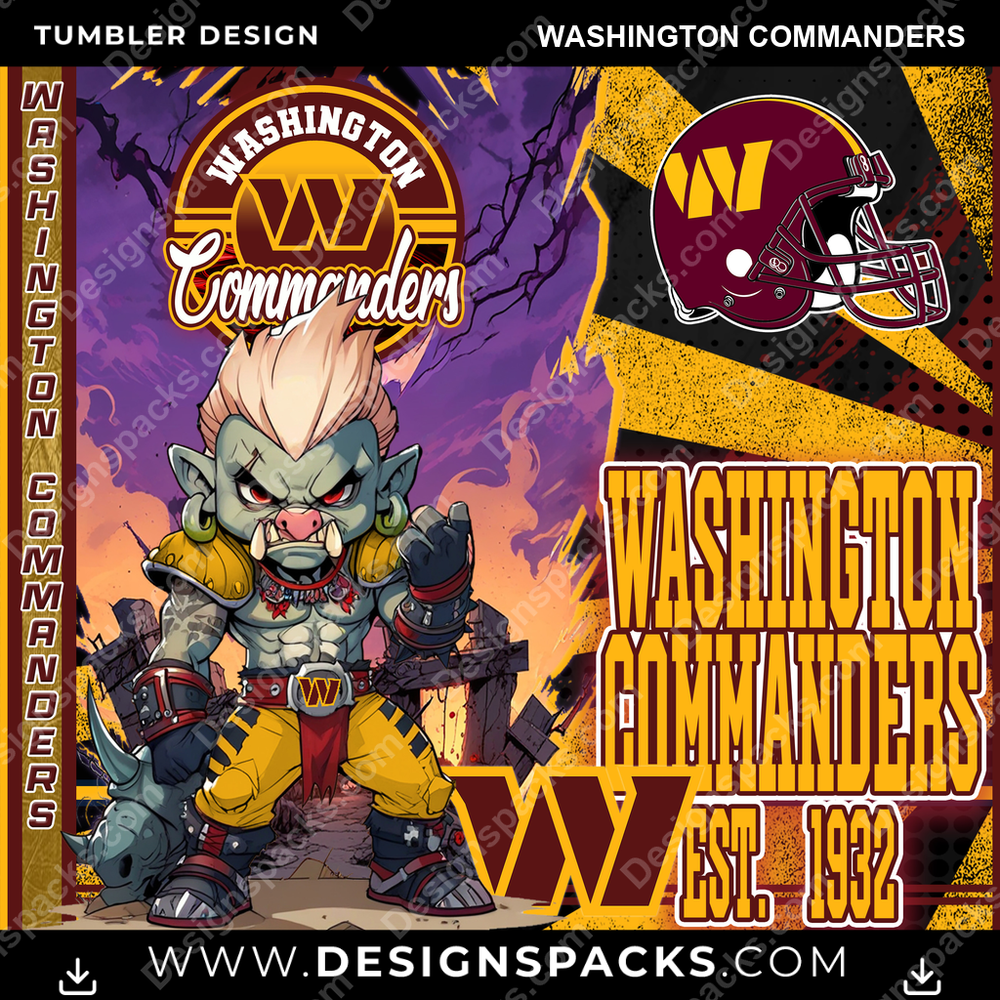 Football Monster Mascot Washington Commanders Tumbler Digital Wrap Design