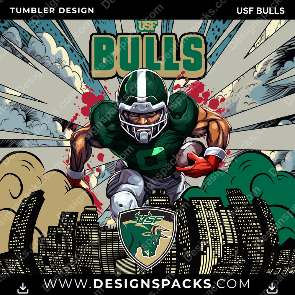 College Sport Comic Cover USF Bulls Tumbler Digital Wrap Design