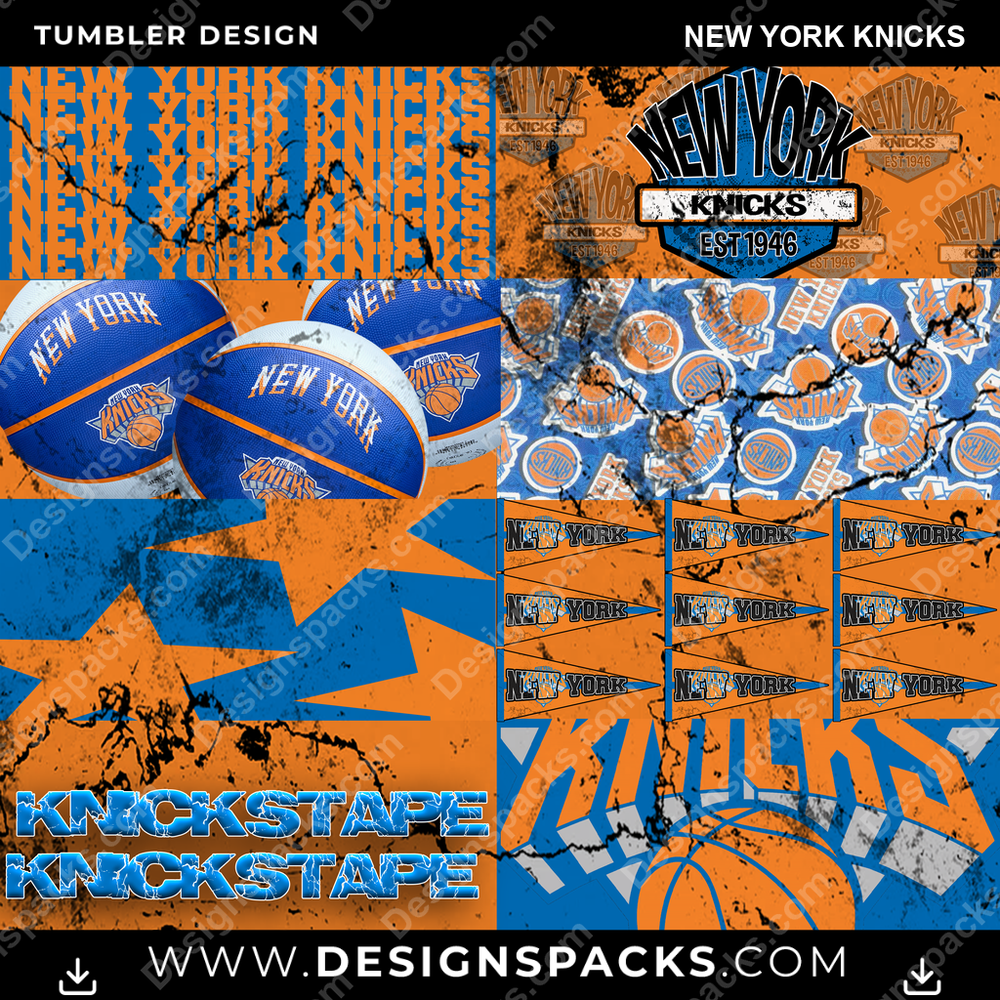 Basketball Distressed BG New York Knicks Tumbler Digital Wrap Design