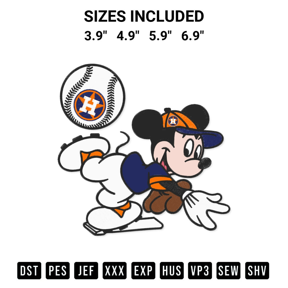 Download the Baseball Astro Houston Mickey Mouse Embroidery Design machine embroidery design exclusively at Designspacks.com. Premium digitized pattern for apparel and DIY crafts. Available sizes: 3.9", 4.9", 5.9", 6.9".